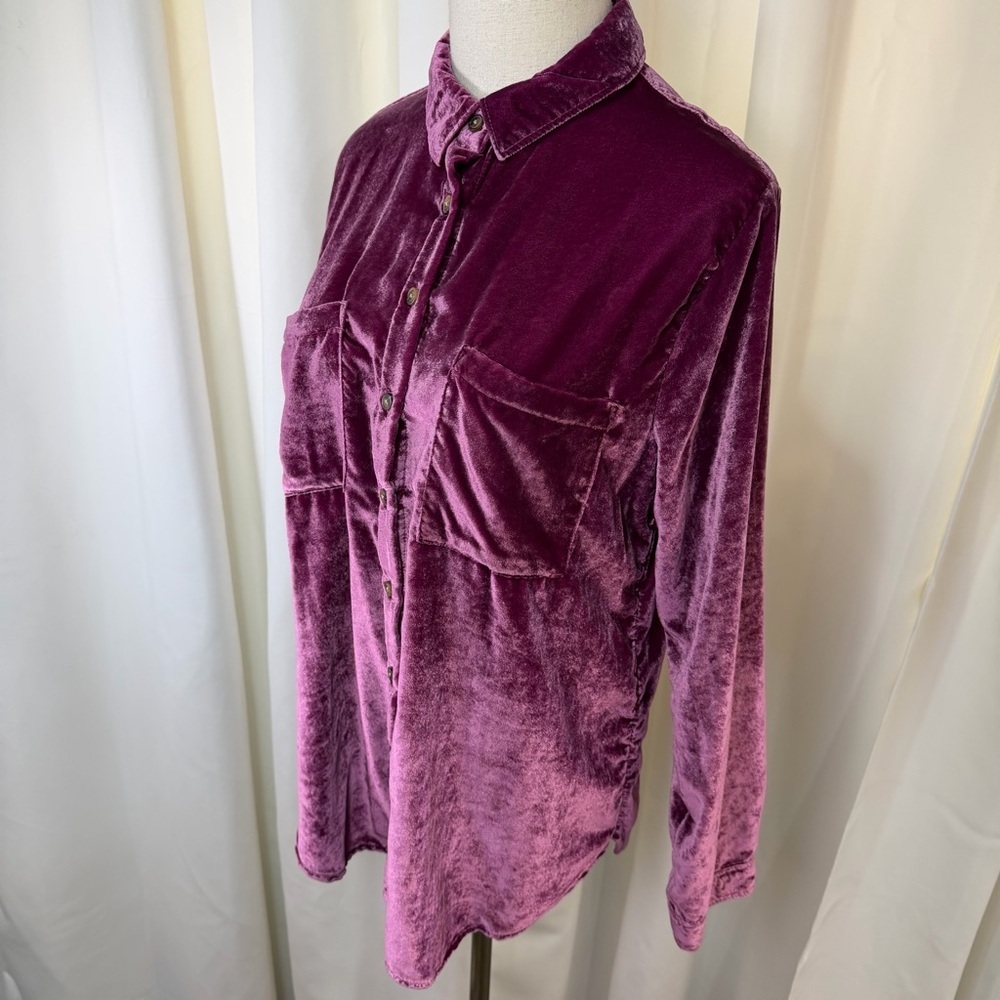 Pilcro ‘Relaxed Fit Velvet Button Down Shirt’ in Magenta / Purple Size Medium - Picture 15 of 15